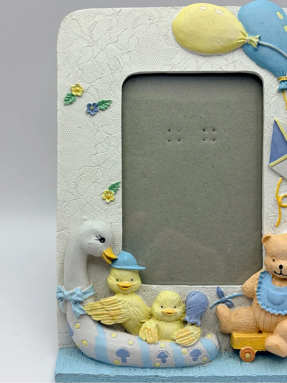 Vintage 3D Resin Nursery Photo Frame  Teddy Bear, Ducks, Approx. 2.75 x 4.25